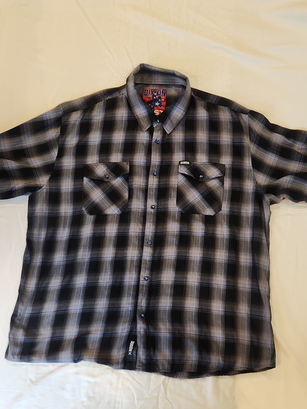 4XL First Responder DIXXON Black and Gray Plaid Short-Sleeve Button-Down Shirt